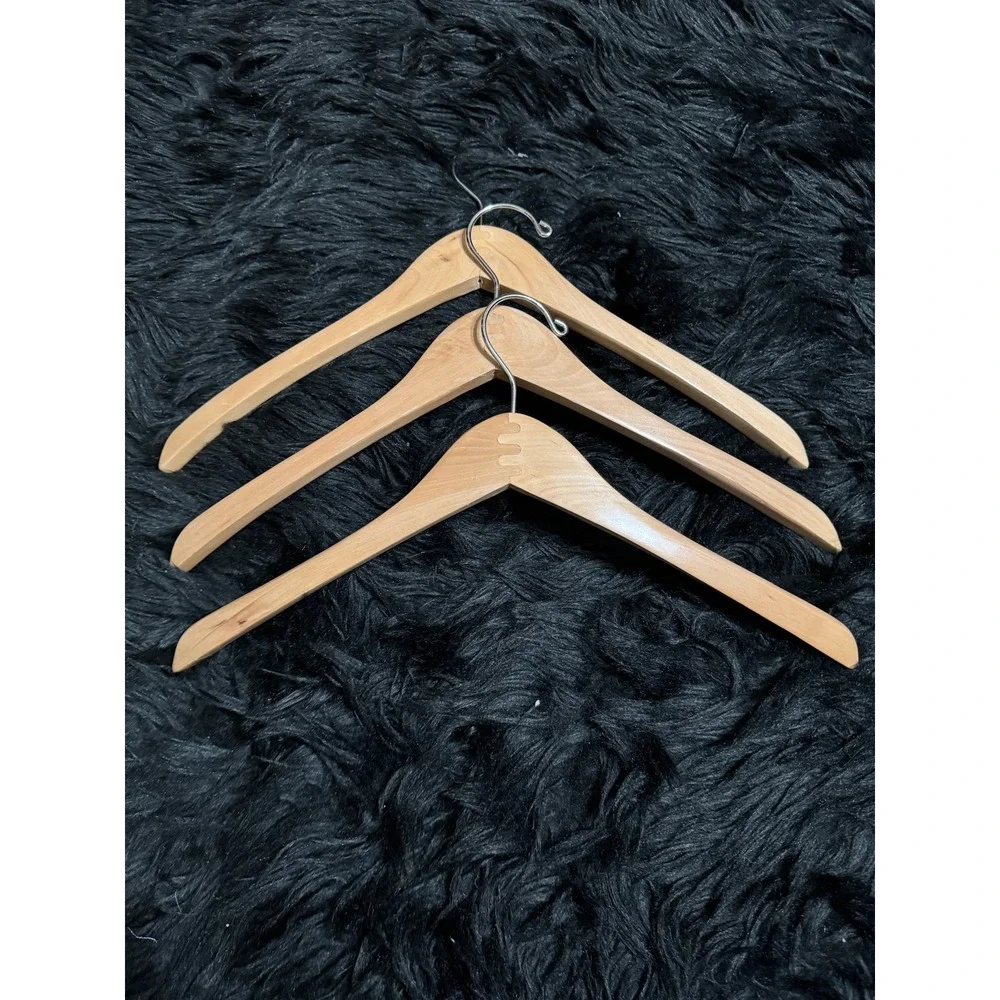 Set of 6 Natural Wood Hangers Mixed Style Wishbone and Contoured with Metal Hook